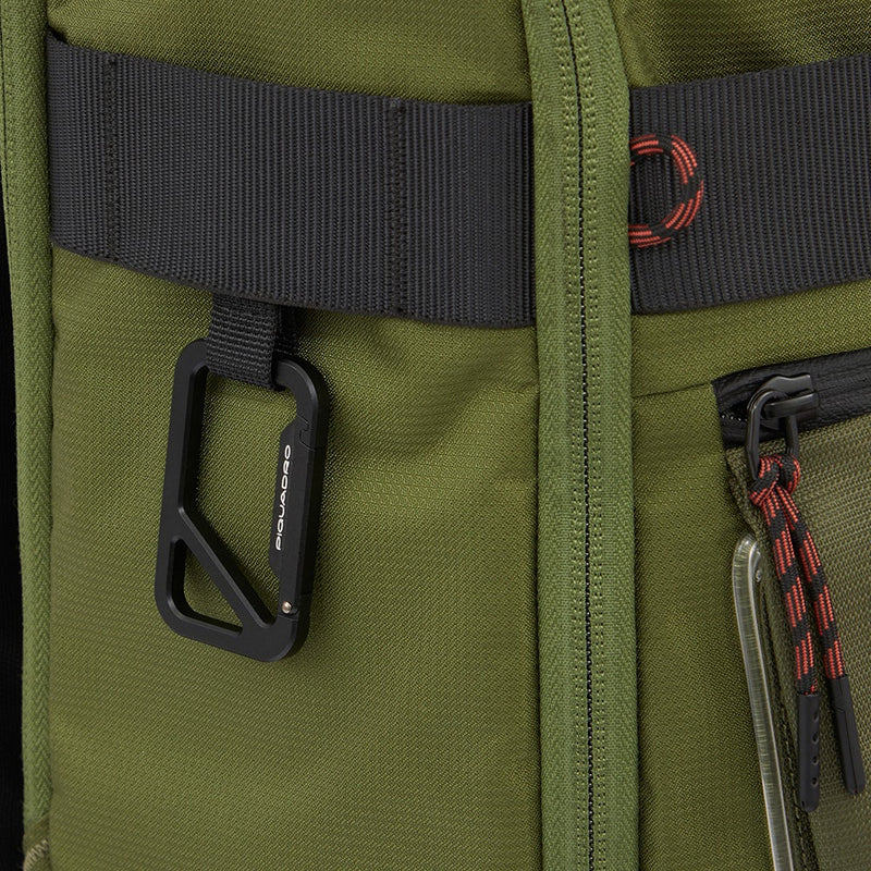 Zaini Piquadro Zaino Grande Porta Pc Ipad In Tessuto Arancione Inserti Marroni Neri