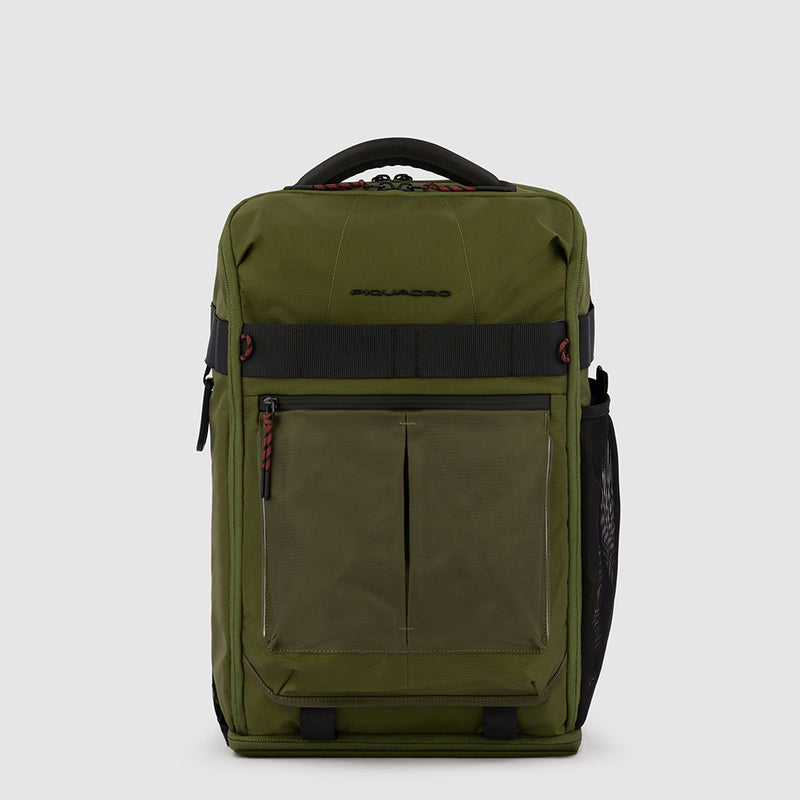Zaini Piquadro Zaino Grande Porta Pc Ipad In Tessuto Verde Inserti Neri