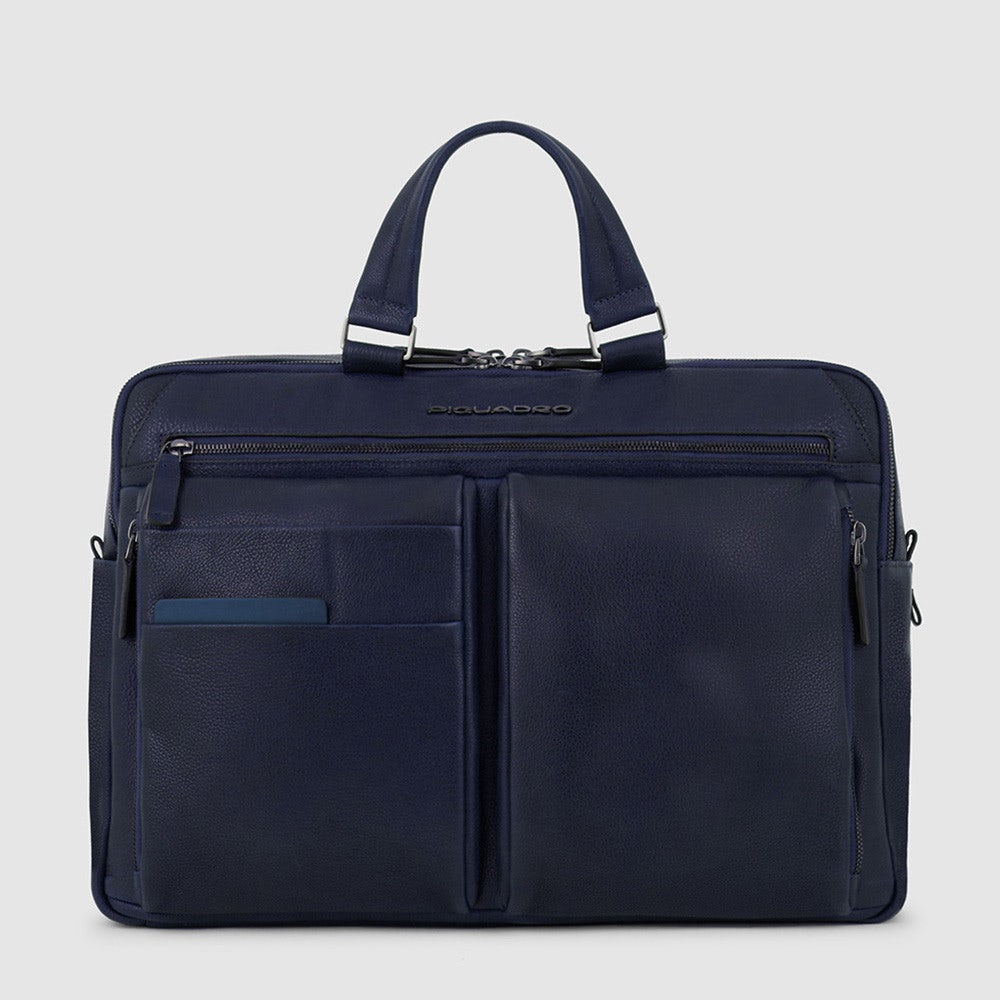 Borse Lavoro Piquadro Borsa Due Manici Porta Pc Ipad Pelle Blu