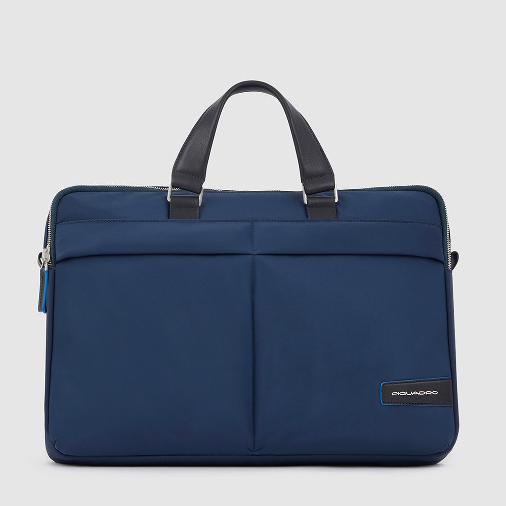 Borse Lavoro Piquadro Cartella Porta Pc Ipad In Nylon Inserto Pelle Blu