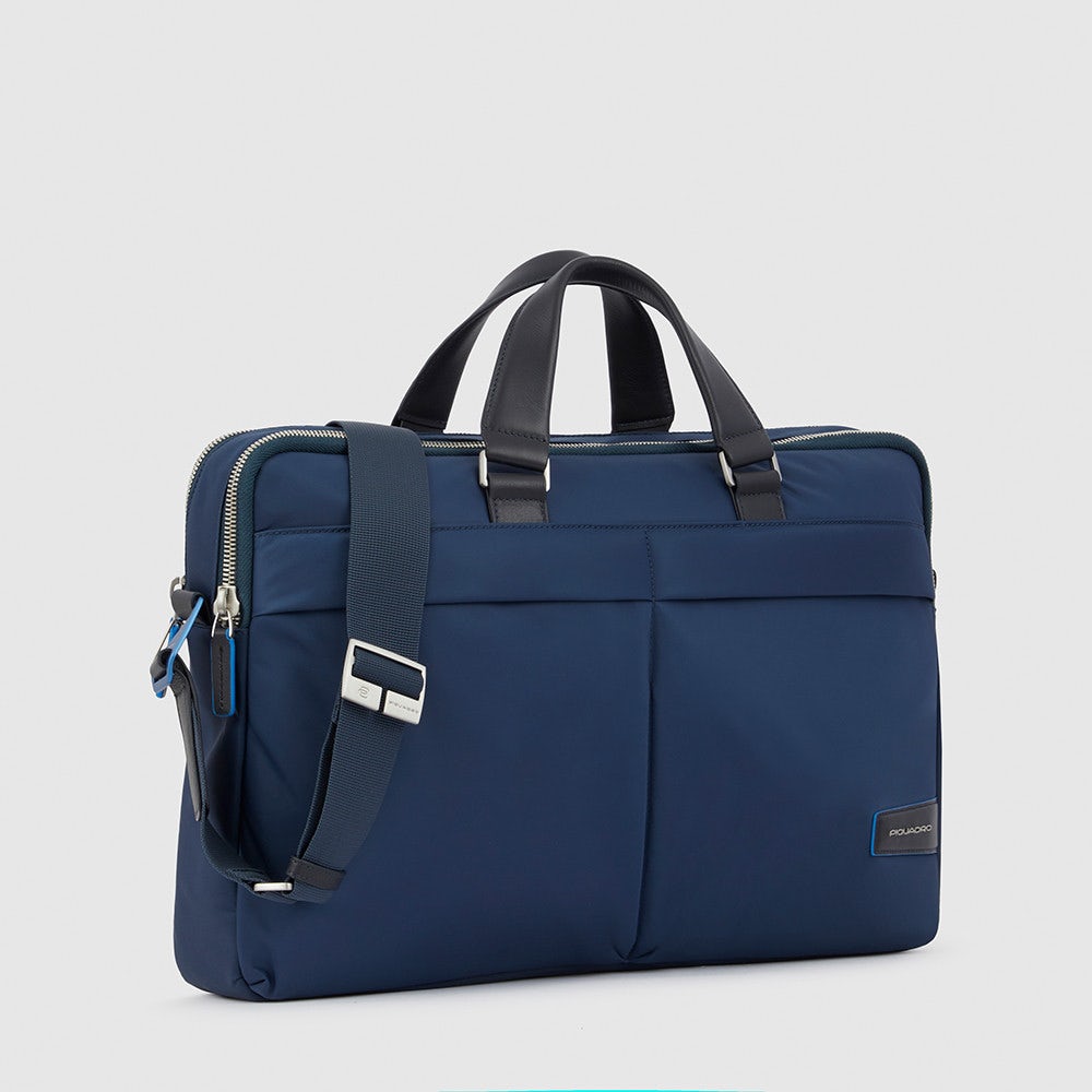 Borse Lavoro Piquadro Cartella Porta Pc Ipad In Nylon Inserto Pelle Blu