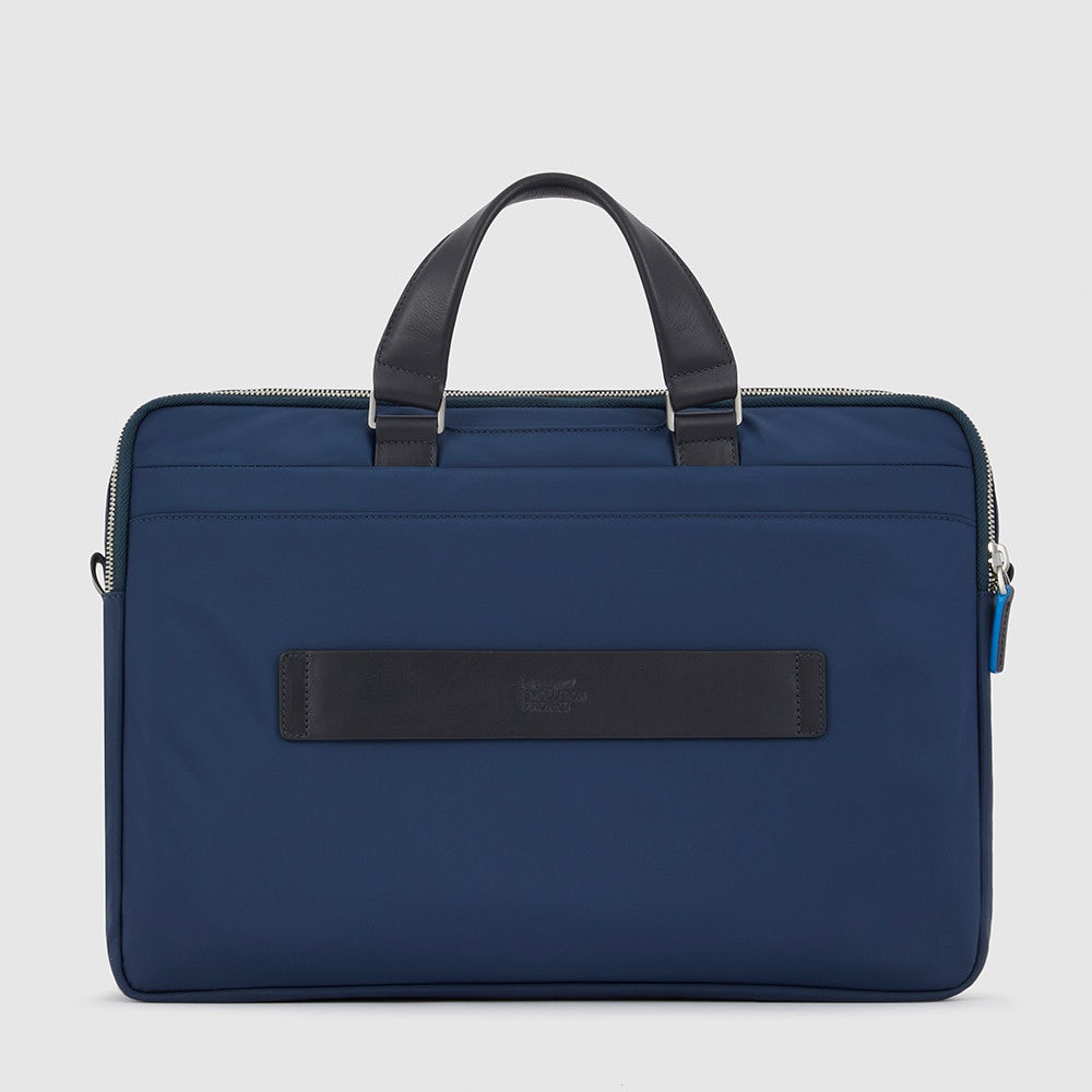 Borse Lavoro Piquadro Cartella Porta Pc Ipad In Nylon Inserto Pelle Blu