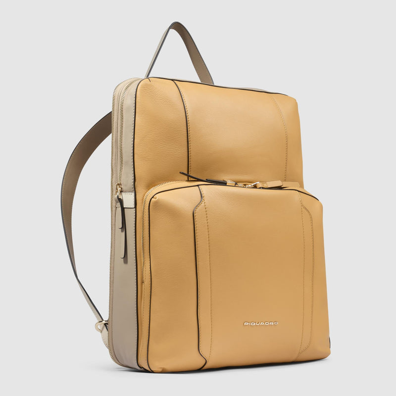 Zaini Piquadro Zaino Donna Porta Pc Ipad Doppio Scomparto Pelle Gialla Beige