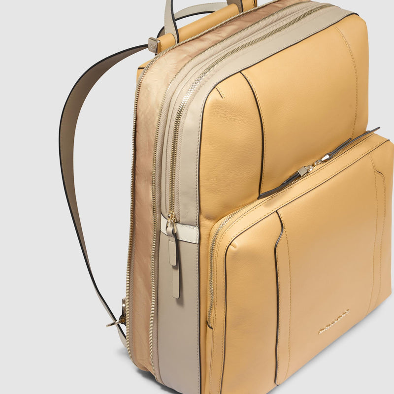 Zaini Piquadro Zaino Donna Porta Pc Ipad Doppio Scomparto Pelle Gialla Beige