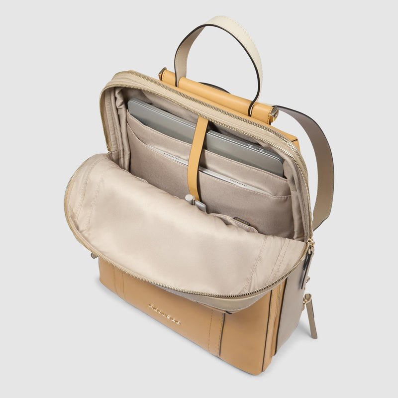 Zaini Piquadro Zaino Donna Porta Pc Ipad Doppio Scomparto Pelle Gialla Beige