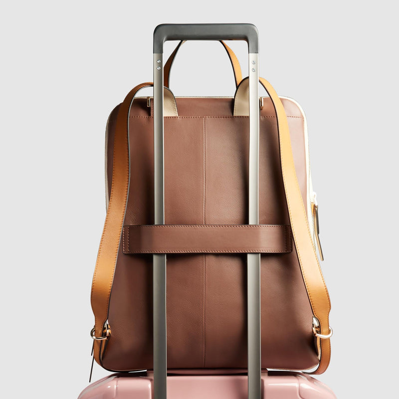 Zaino Piquadro Donna Porta Pc Ipad Doppio Scomparto Tasca Frontale Pelle Marrone/Beige