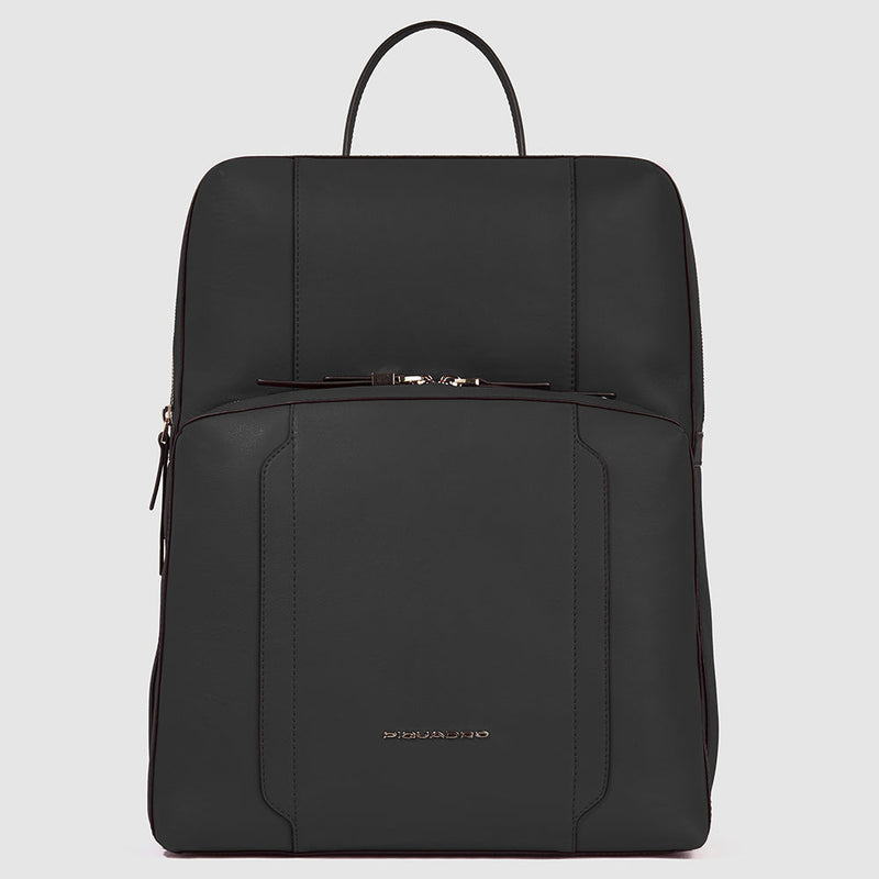 Zaino Piquadro Donna Porta Pc Ipad Doppio Scomparto Tasca Frontale Pelle Nera