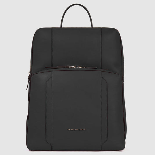 Zaino Piquadro Donna Porta Pc Ipad Doppio Scomparto Tasca Frontale Pelle Nera