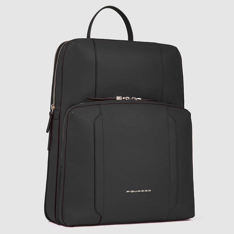 Zaino Piquadro Donna Porta Pc Ipad Doppio Scomparto Tasca Frontale Pelle Nera