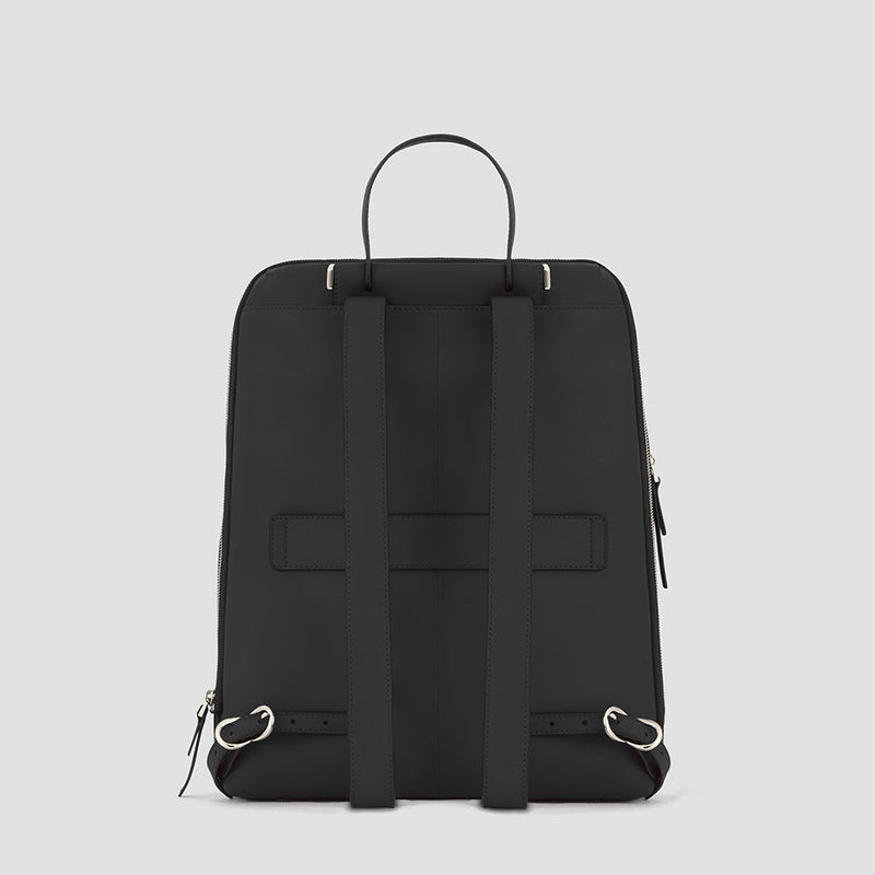 Zaino Piquadro Donna Porta Pc Ipad Doppio Scomparto Tasca Frontale Pelle Nera