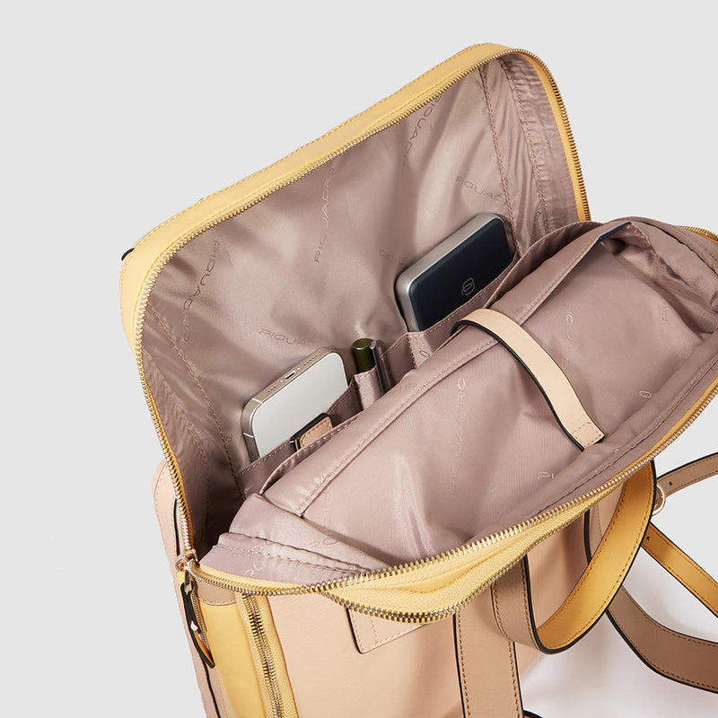 Zaino Piquadro Donna Porta Pc Ipad Doppio Scomparto Tasca Frontale Pelle Nera