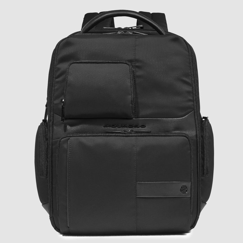 Zaino Piquadro Uomo Porta Pc Ipad Doppio Scomparto Tasca Frontale Tessuto Gommato Nero
