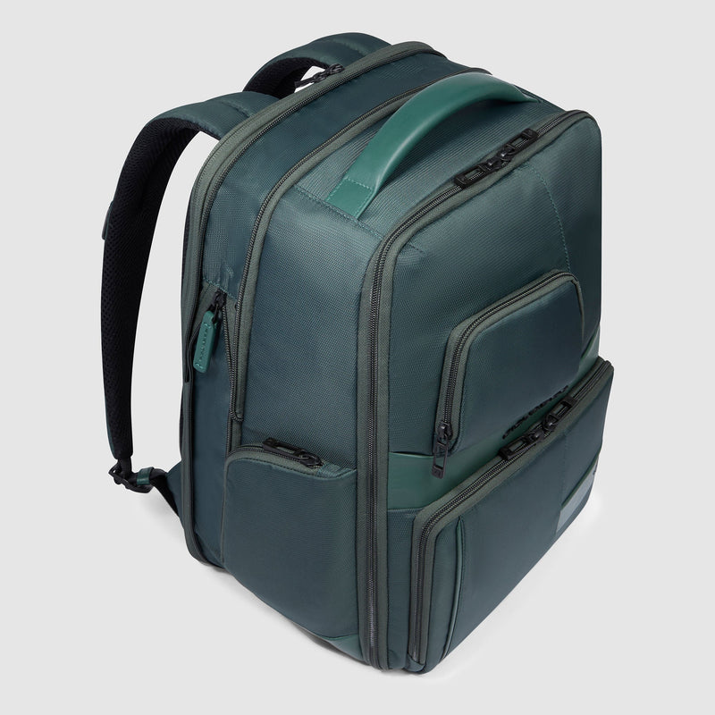 Zaino Piquadro Uomo Porta Pc Ipad Doppio Scomparto Tasca Frontale Tessuto Gommato Nero