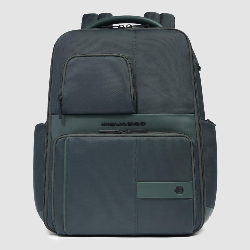 Zaini Piquadro Zaino Porta Pc Ipad Due Tasche Frontali Laterali Tessuto Inserti Pelle Verde Scuro