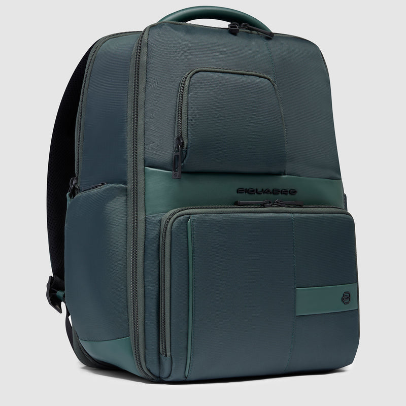 Zaini Piquadro Zaino Porta Pc Ipad Due Tasche Frontali Laterali Tessuto Inserti Pelle Verde Scuro