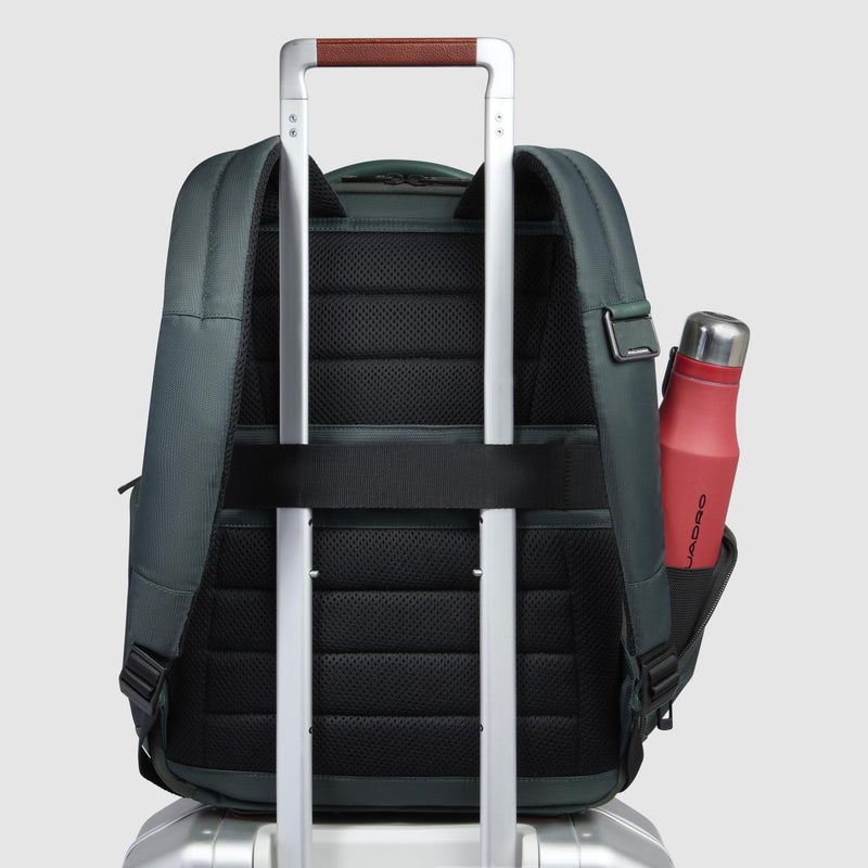 Zaini Piquadro Zaino Porta Pc Ipad Due Tasche Frontali Laterali Tessuto Inserti Pelle Verde Scuro