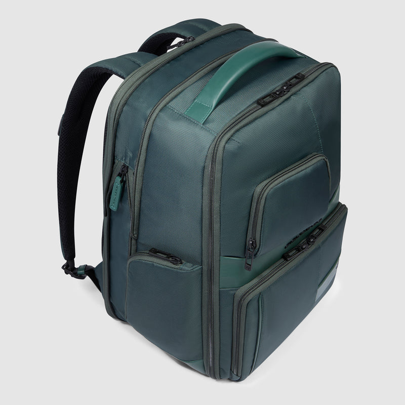 Zaini Piquadro Zaino Porta Pc Ipad Due Tasche Frontali Laterali Tessuto Inserti Pelle Verde Scuro