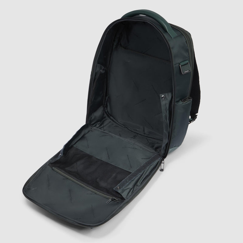 Zaini Piquadro Zaino Porta Pc Ipad Due Tasche Frontali Laterali Tessuto Inserti Pelle Verde Scuro
