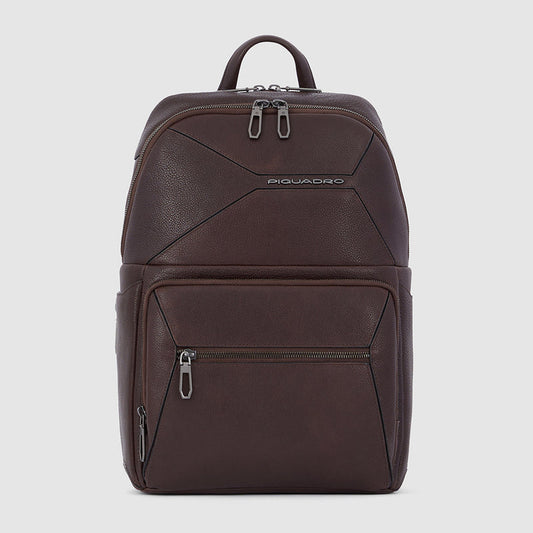 Zaini Piquadro Zaino Medio Porta Pc Ipad In Pelle Martellata Testa Di Moro