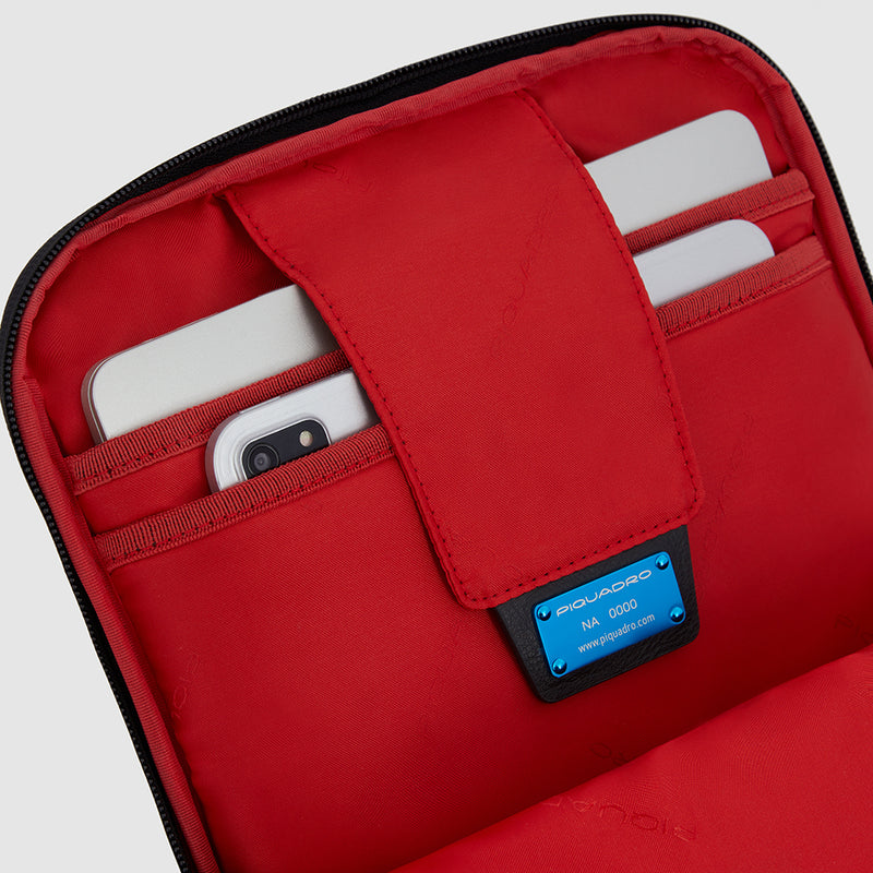 Zaini Piquadro Zaino Medio Porta Pc Ipad In Pelle Grigia Nera Rossa