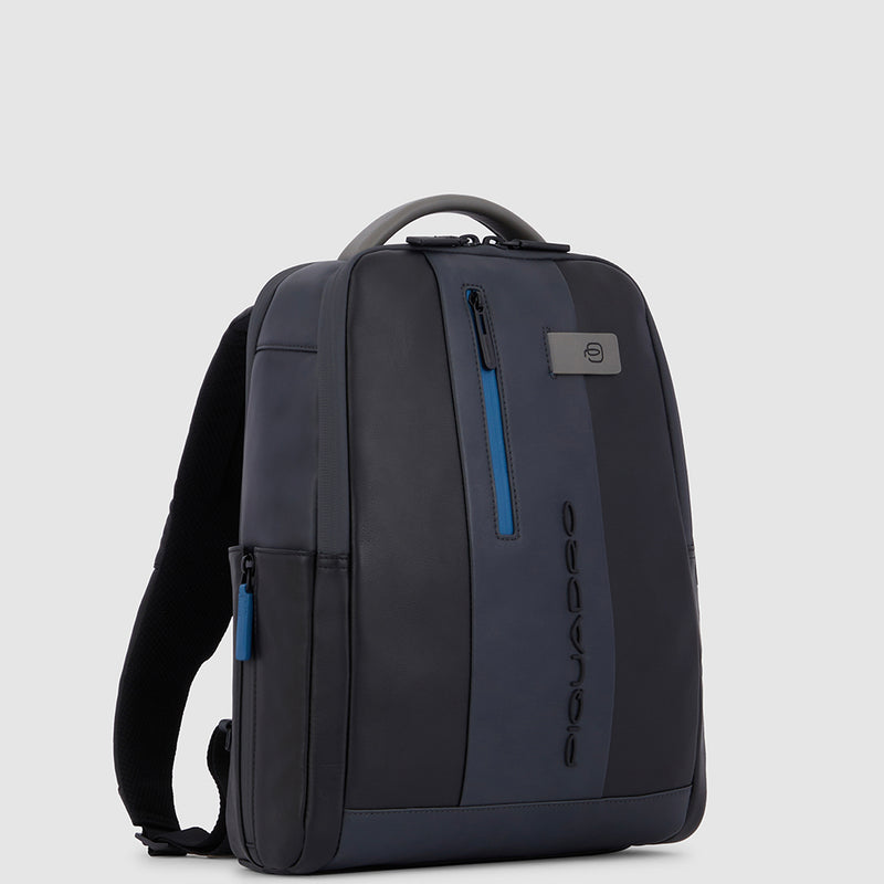 Zaini Piquadro Zaino Medio Porta Pc Ipad In Pelle Nera Grigia Blu