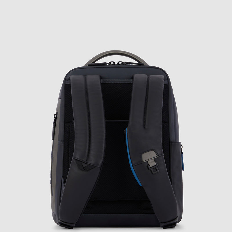 Zaini Piquadro Zaino Medio Porta Pc Ipad In Pelle Nera Grigia Blu