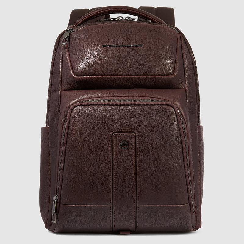 Zaini Piquadro Zaino Medio Porta Pc Ipad in Pelle Color Testa Di Moro