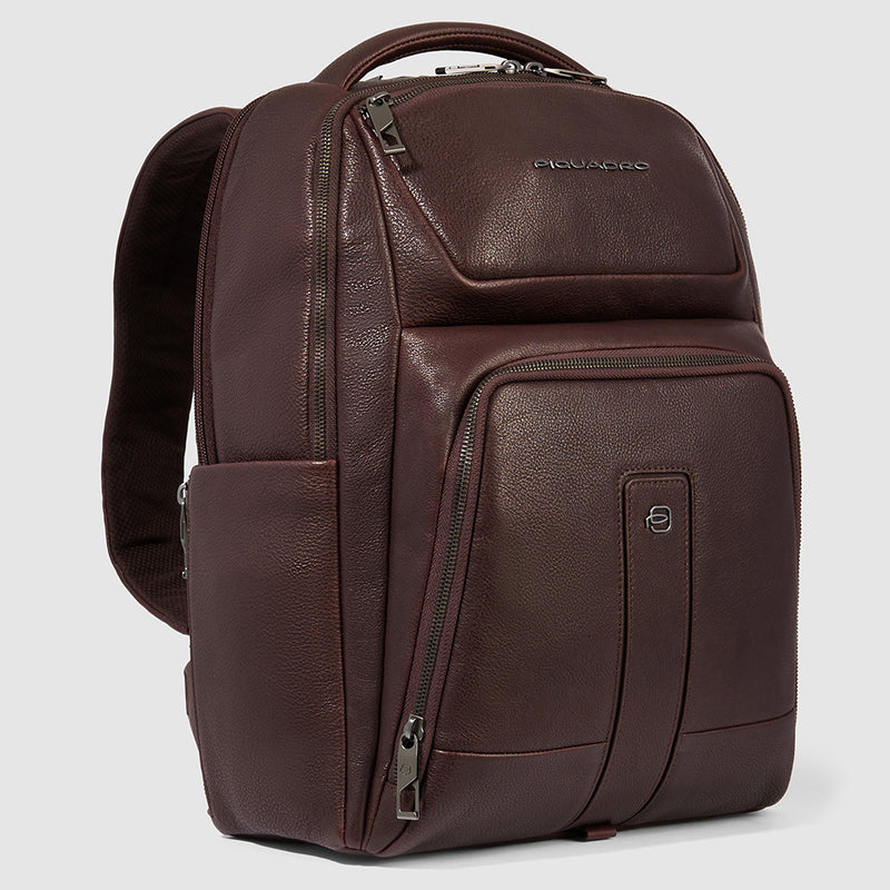 Zaini Piquadro Zaino Medio Porta Pc Ipad in Pelle Color Testa Di Moro