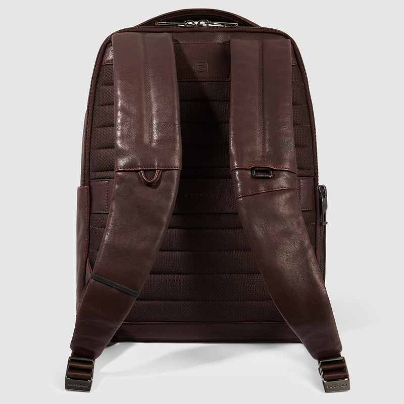 Zaini Piquadro Zaino Medio Porta Pc Ipad in Pelle Color Testa Di Moro