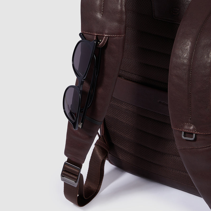 Zaini Piquadro Zaino Medio Porta Pc Ipad in Pelle Color Testa Di Moro