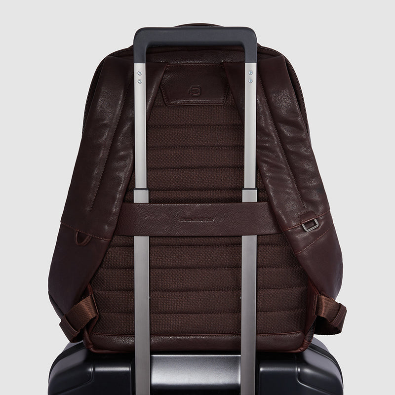 Zaini Piquadro Zaino Medio Porta Pc Ipad in Pelle Color Testa Di Moro