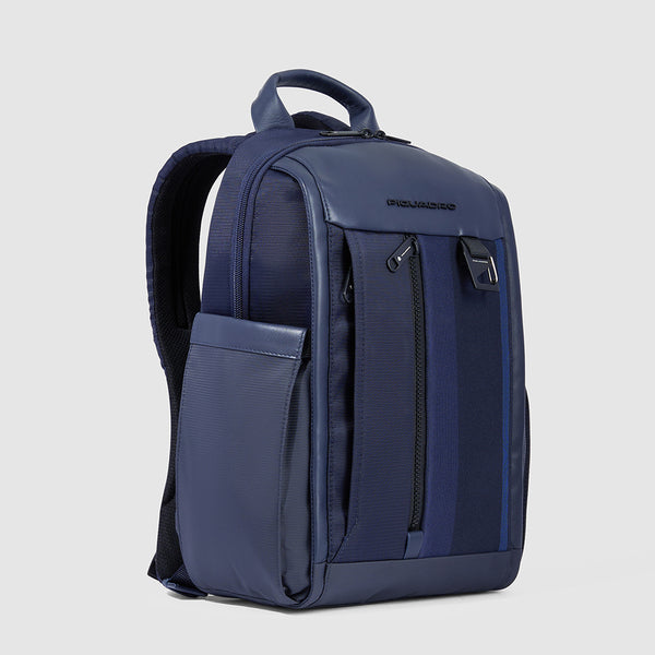 Zaini Piquadro Zaino Porta Pc Ipad In Tessuto Blu Inserti Pelle