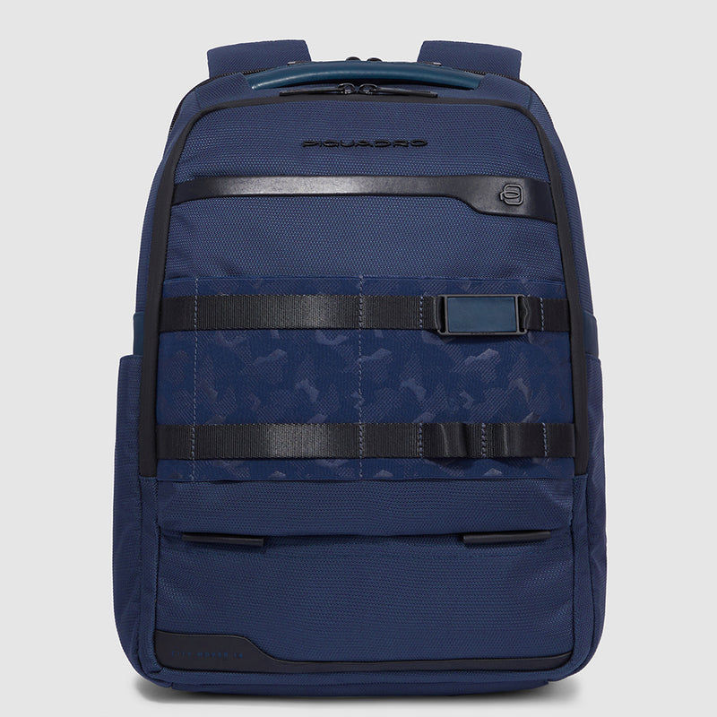 Zaini Piquadro Zaino Medio Porta Pc Ipad In Tessuto Blu Inserti Neri