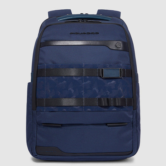 Zaini Piquadro Zaino Medio Porta Pc Ipad In Tessuto Blu Inserti Neri