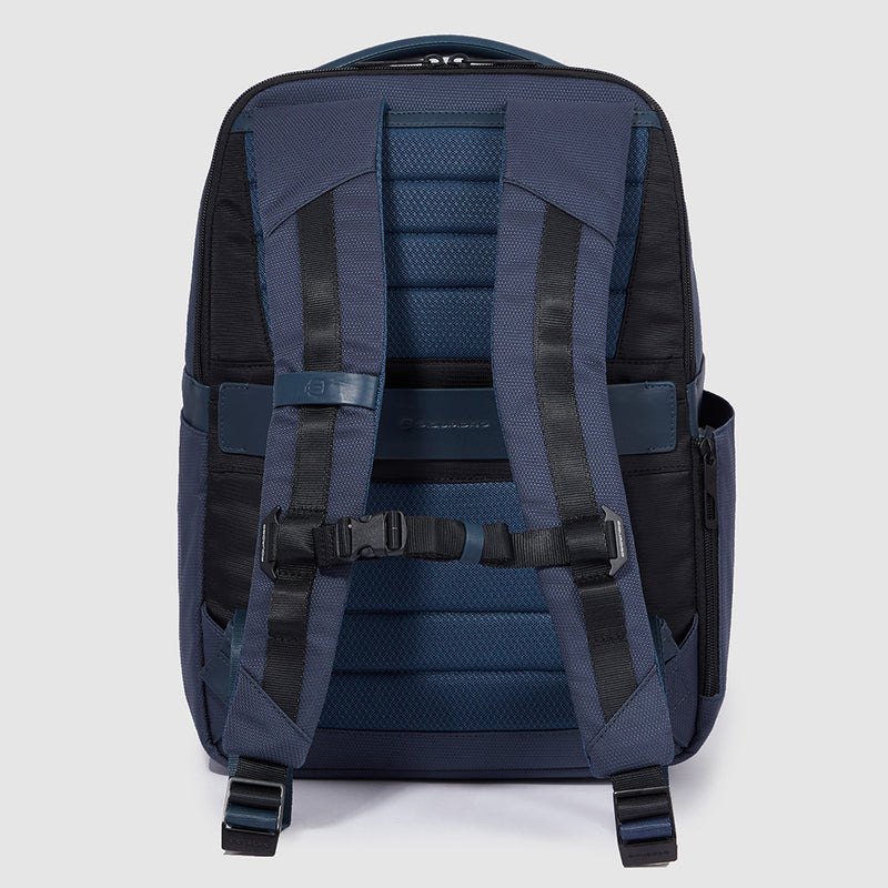 Zaini Piquadro Zaino Medio Porta Pc Ipad In Tessuto Blu Inserti Neri