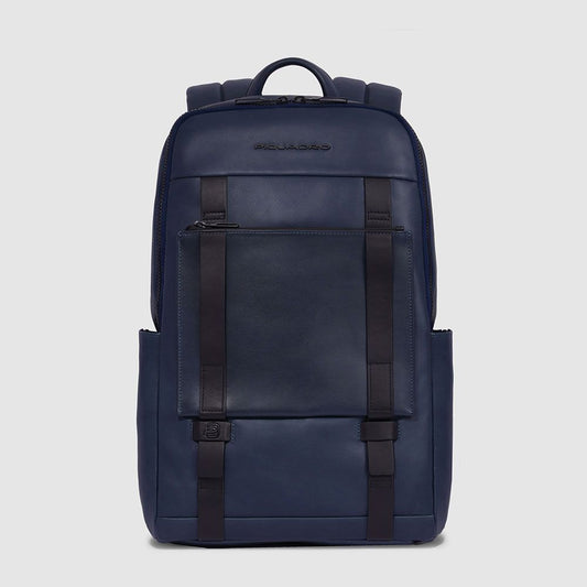 Zaini Piquadro Zaino Porta Pc Ipad In Pelle Blu Inserti Neri