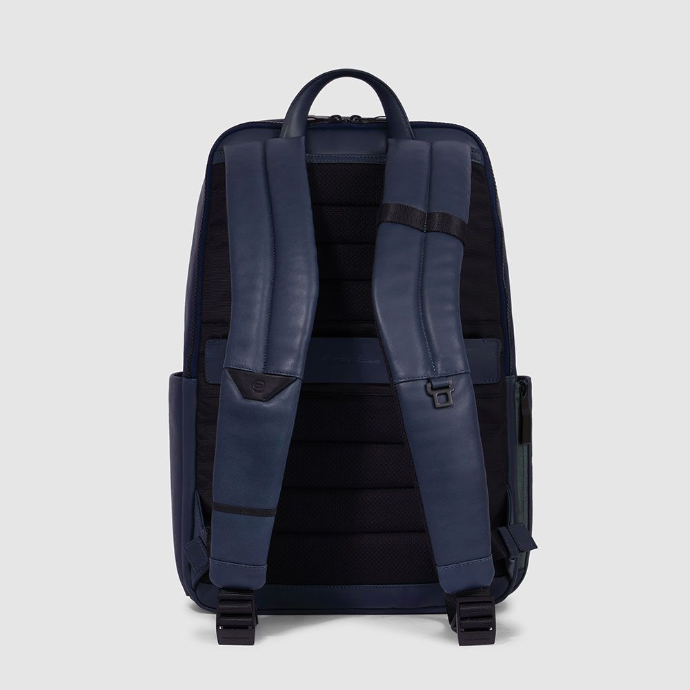 Zaini Piquadro Zaino Porta Pc Ipad In Pelle Blu Inserti Neri