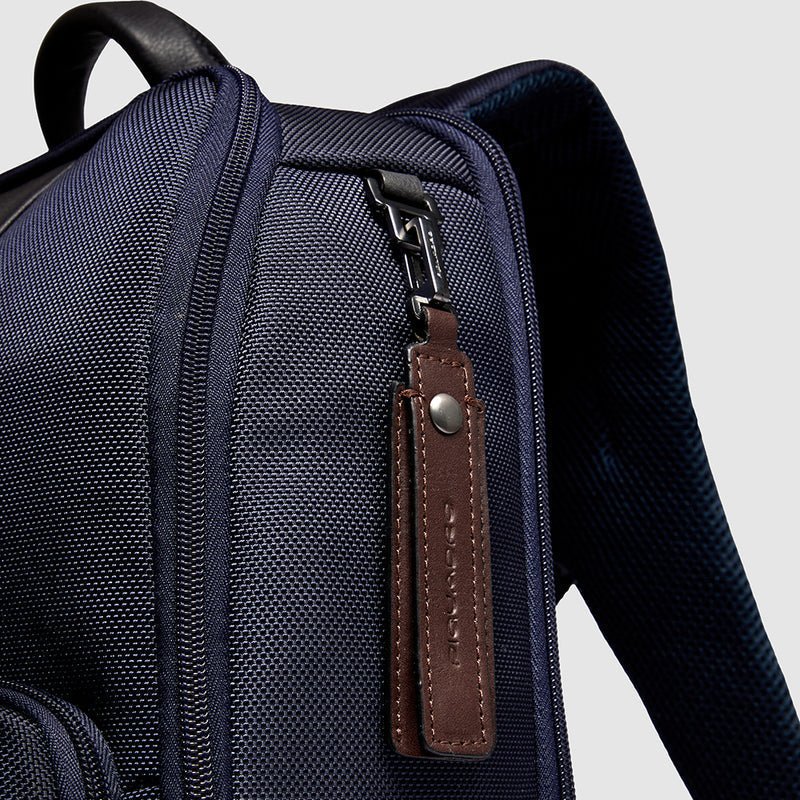 Zaini Piquadro Zaino Grande Porta Pc Ipad In Tessuto Inserti Pelle Blu