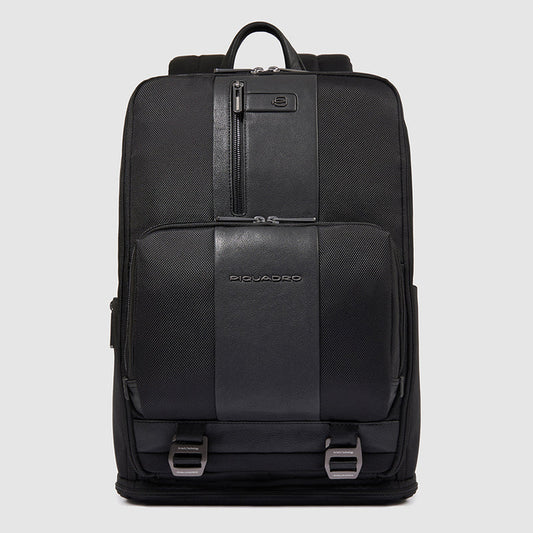 Zaini Piquadro Zaino Grande Porta Pc Ipad In Tessuto Inserti Pelle Nera