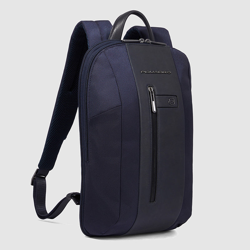 Zaini Piquadro Zaino Piccolo Porta Pc Ipad In Tessuto Inserti Pelle Blu