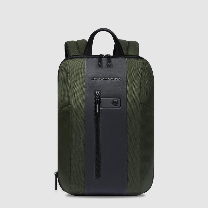 Zaini Piquadro Zaino Porta Pc Ipad Doppio Scomparto Tessuto Verde Inserti Pelle Nera