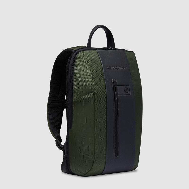 Zaini Piquadro Zaino Porta Pc Ipad Doppio Scomparto Tessuto Verde Inserti Pelle Nera