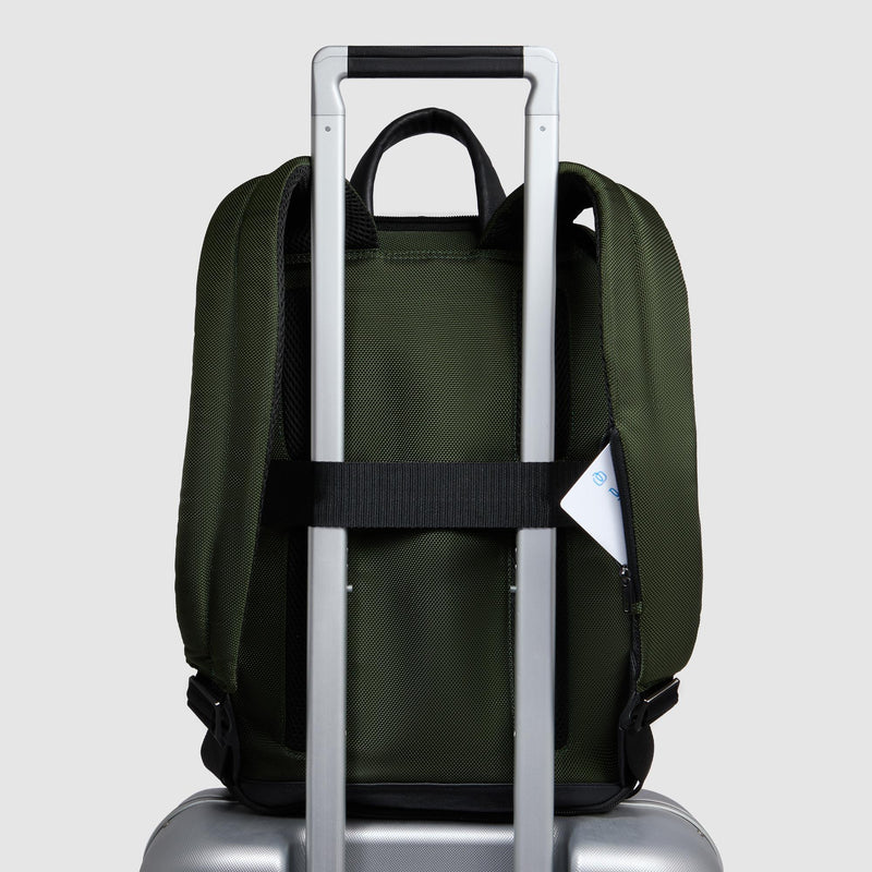 Zaini Piquadro Zaino Porta Pc Ipad Doppio Scomparto Tessuto Verde Inserti Pelle Nera