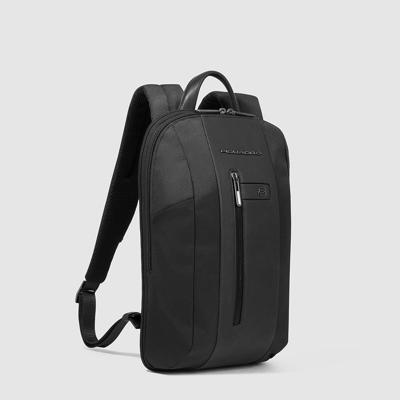 Zaini Piquadro Zaino Medio Porta Pc Ipad In Tessuto Inserto Pelle Nera