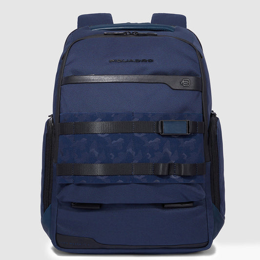 Zaini Piquadro Zaino Grande Porta Pc Ipad In Tessuto Blu Inserti Neri