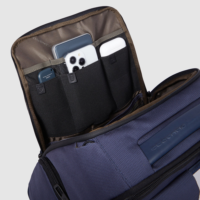 Zaini Piquadro Zaino Grande Porta Pc Ipad In Tessuto Blu Inserti Neri