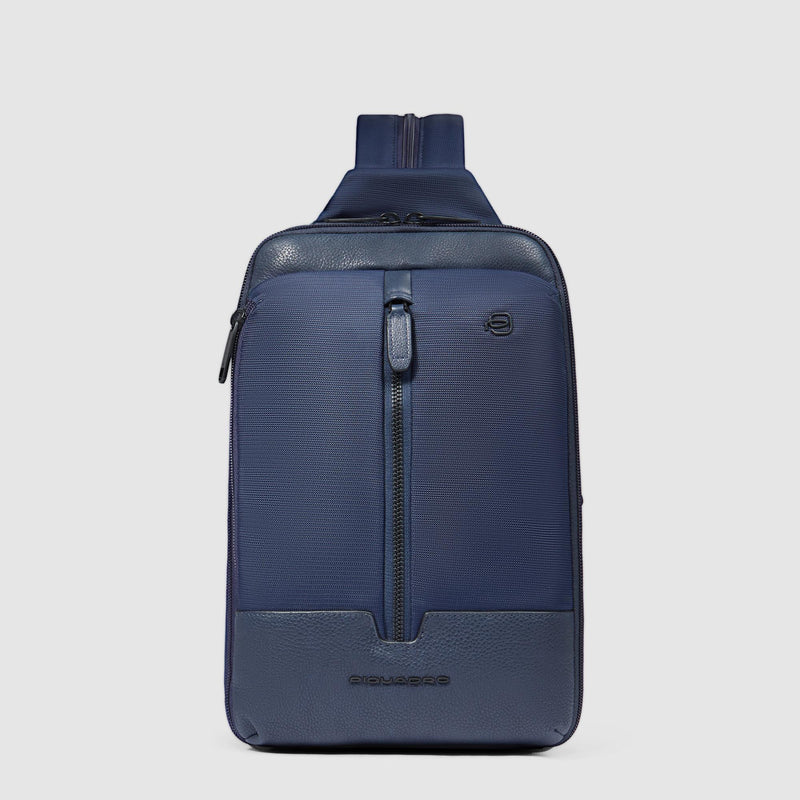 Monospalla Piquadro Zaino Porta Mini Ipad Tasche Frontali Tessuto Inserti Pelle Blu