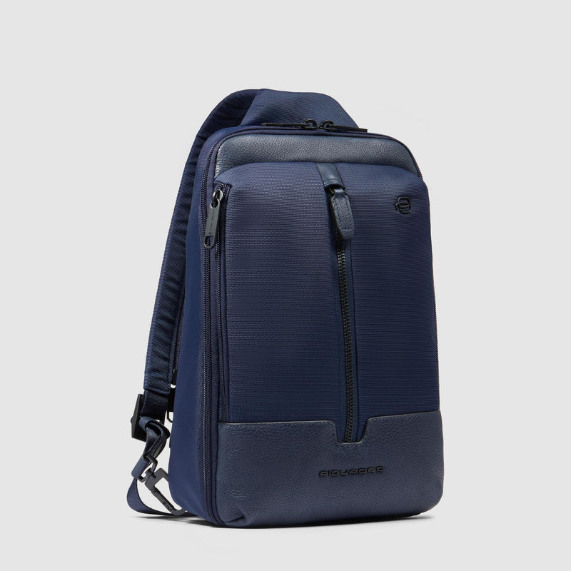 Monospalla Piquadro Zaino Porta Mini Ipad Tasche Frontali Tessuto Inserti Pelle Blu
