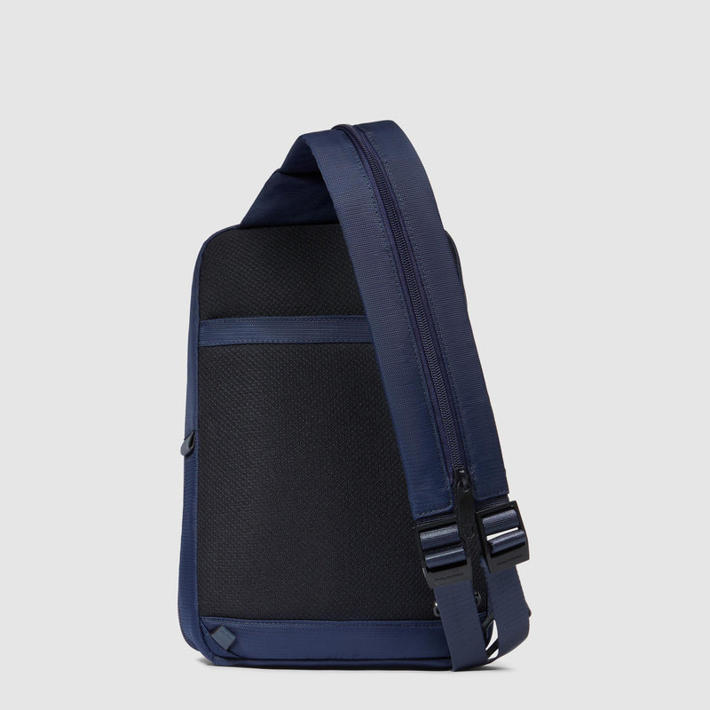 Monospalla Piquadro Zaino Porta Mini Ipad Tasche Frontali Tessuto Inserti Pelle Blu