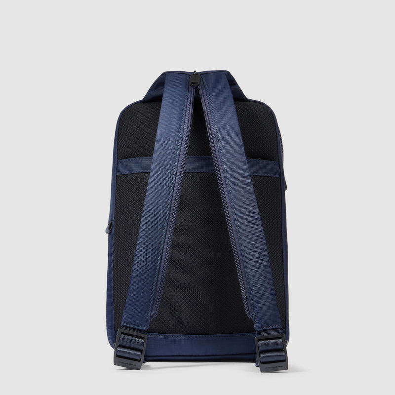 Monospalla Piquadro Zaino Porta Mini Ipad Tasche Frontali Tessuto Inserti Pelle Blu